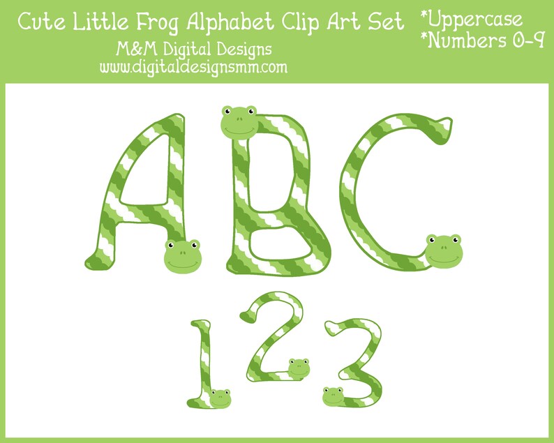 Frog Alphabet Clipart Frog Letter Clipart Number Clipart - Etsy