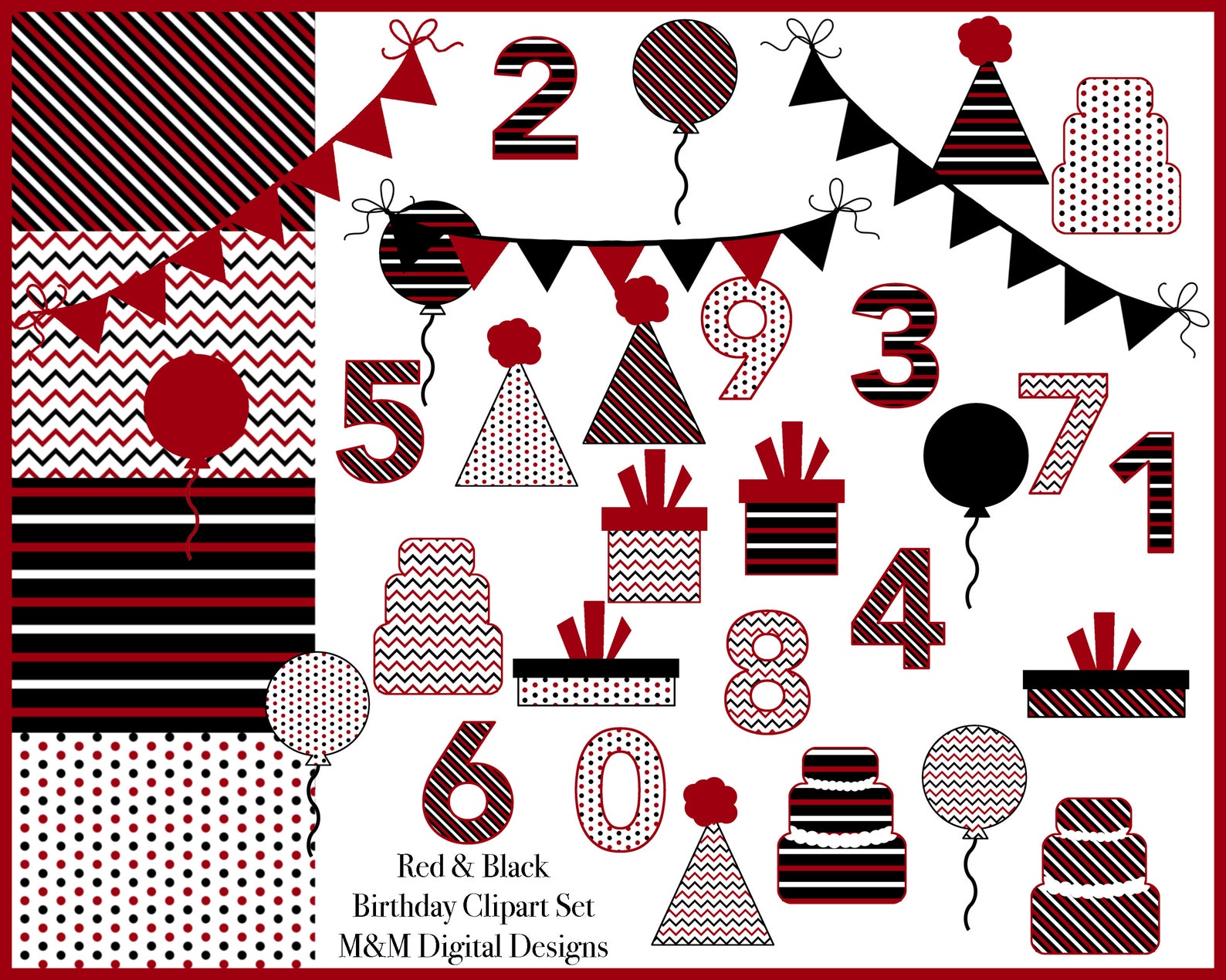 Red and Black Birthday Digital Clip Art Set Individual Files - Etsy