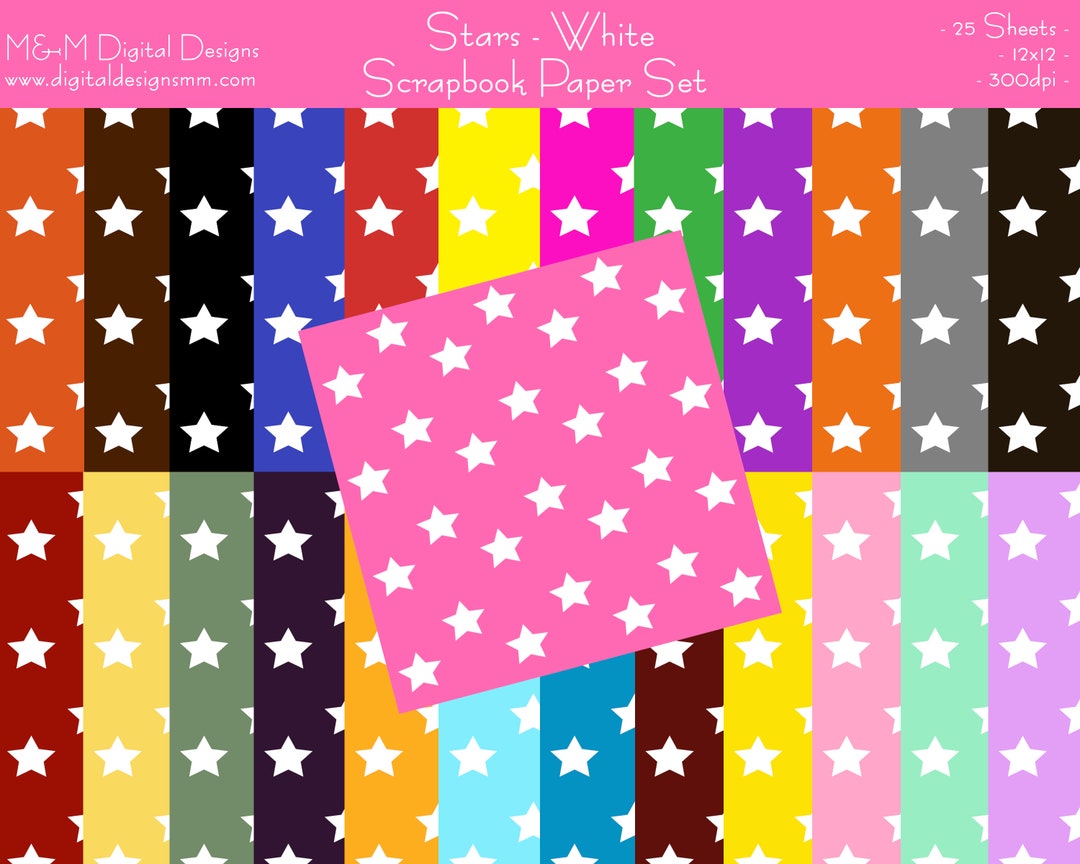 Stars White Scrapbook Paper Set. 12x12 Digital Paper Etsy