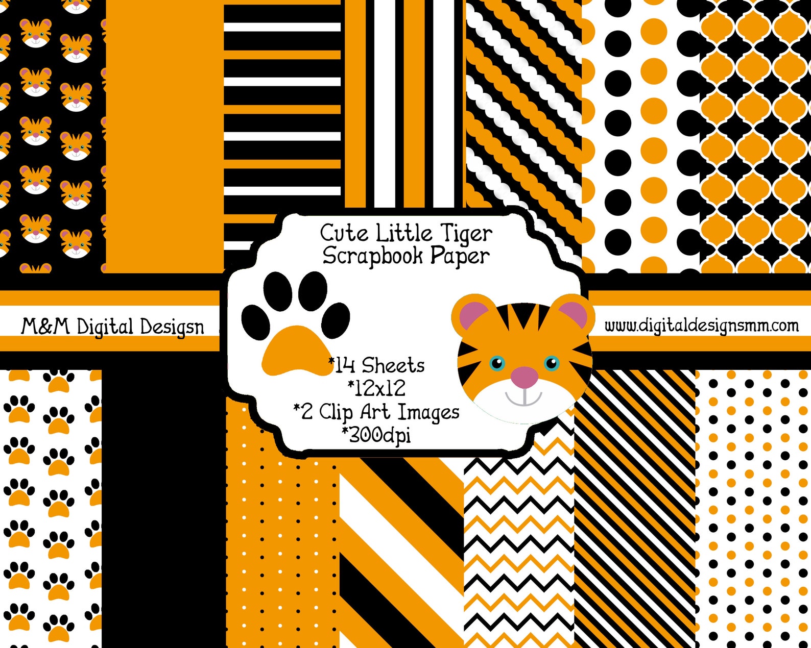 Cute Little Tiger Scrapbook Paper Kit. 12x12 Digital Paper & Etsy