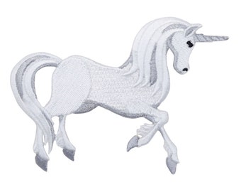 White Unicorn Horse Embroidered Iron On Patch - Fairytale Creature 155-F
