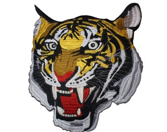 Large 8.50 inch Tiger Face Embroidered Iron On Jacket Back Patch