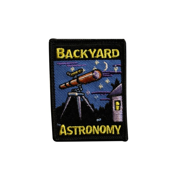 Backyard Astronomy Embroidered Iron On Patch - Night Sky Telescope