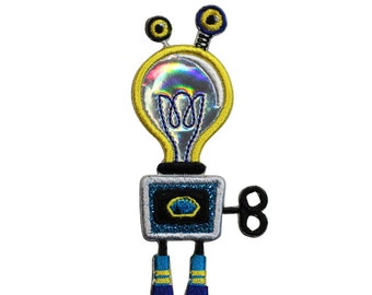 Robot Lightbulb Embroidered Iron On Patch