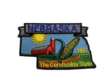 State Of Nebraska Embroidered Iron On Patch Cornhusker