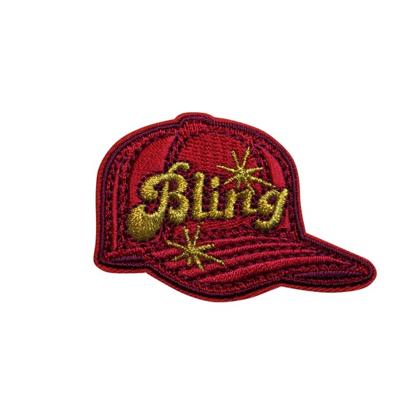 Bling Ballcap Embroidered Iron On Patch - Hat Headgear Lid Pink Flashy