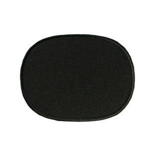 May include: A solid black oval-shaped patch featuring a textured fabric surface and a stitched border. The patch has a clean, uniform appearance with a consistent dark color throughout, designed for application onto various textile items.