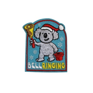 Bell Ringing Embroidered Iron On Patch - Christmas Xmas Holiday