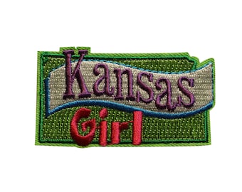 Kansas Girl Embroidered Iron On Patch - 2 INCH US State Travel Souvenir