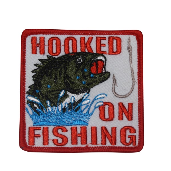 Hooked On Fishing Embroidered Iron On Patch - Large Mouth