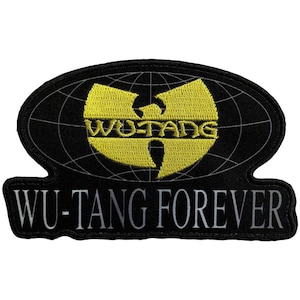 May include: Black and yellow embroidered patch featuring the Wu-Tang Clan logo inside a globe design. The text "WU-TANG FOREVER" is displayed below the logo in white lettering. The patch has a black border.