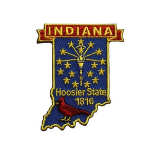 State Of Indiana Embroidered Iron On Patch Hoosier