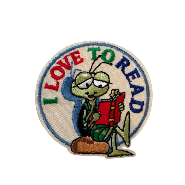 I Love To Read Embroidered Iron On Patch - Book Worm Library
