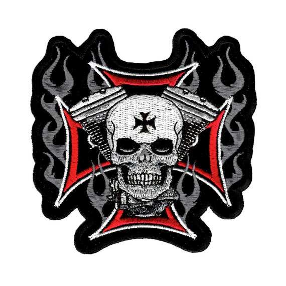 Maltese Cross Motor & Skull Embroidered Iron On Patch Etsy