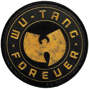 May include: Circular black patch with gold lettering and a gold emblem. The text around the edge reads "W U - T A N G F O R E V E R". The emblem in the center is a stylized "W" shape.