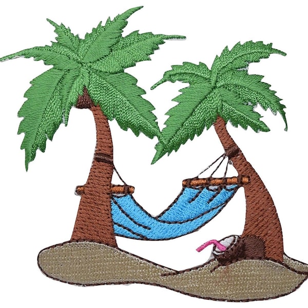 Palm Trees Blue Hammock Beach Embroidered Iron On Patch - 155-G