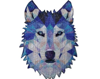 Geometric Rainbow Wolf Embroidered Iron On Patch - Wild Animal Cute
