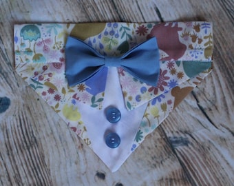 Bunny Easter Floral Tuxedo Suit Bow tie Handmade Collar Slip on Dog Pet Bandana Made to Order Only