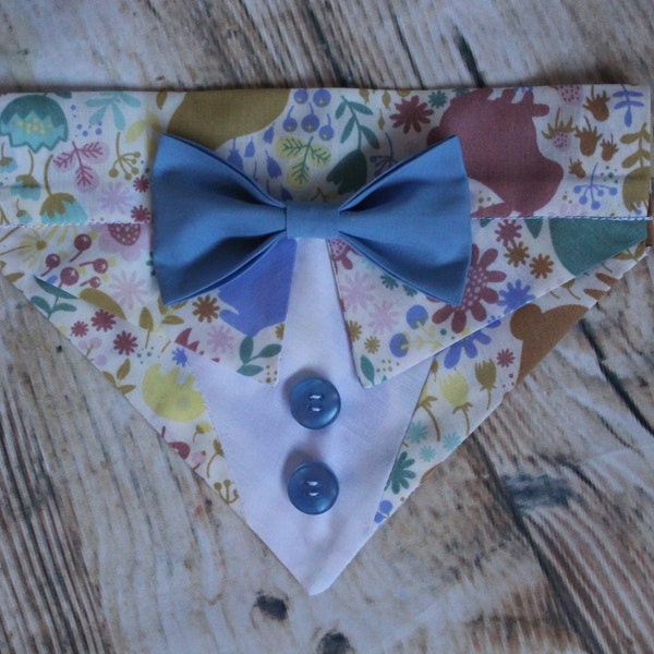 Bunny Easter Floral Tuxedo Suit Bow tie Handmade Collar Slip on Dog Pet Bandana Made to Order Only