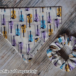 Musical Instrument Violin Print Handmade Collar Slip On Dog Bandana Matching Owner Scrunchie