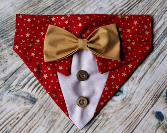 Bandana per cani Golden Star Tuxedo fatta a mano: collare per animali da festa