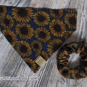 Sunflower Yellow Floral  Print Handmade Collar Slip On Dog Bandana Matching Owner Scrunchie