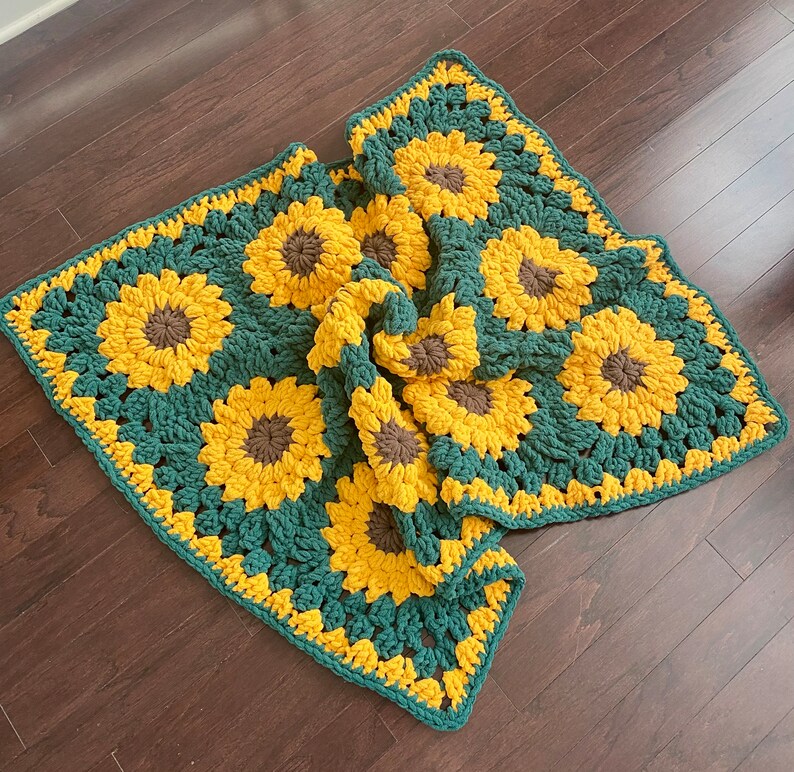 Crochet Sunflower Granny Square Blanket Etsy