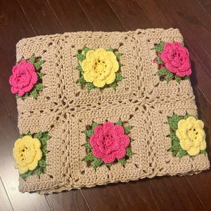 Rose Crochet Flower Baby/Adult Blanket - 3 sizes