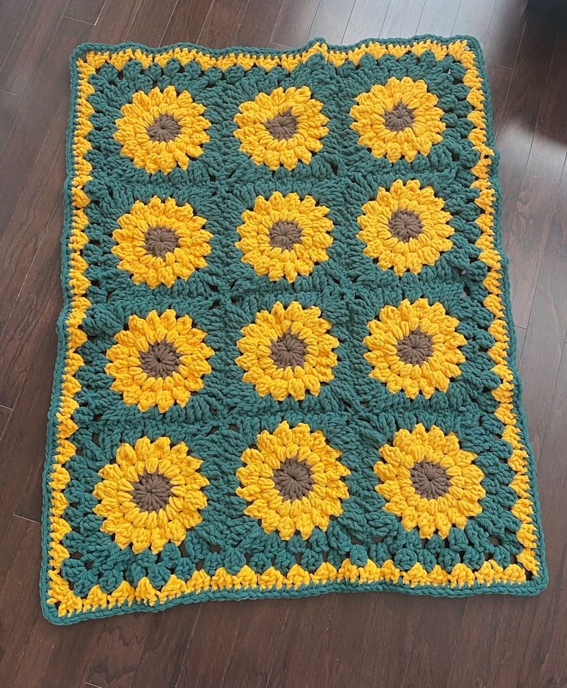 Crochet Sunflower Granny Square Blanket Etsy