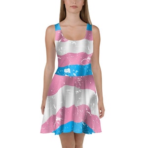 Distressed Transgender Pride Flag Skater Dress - Trans Is Beautiful Skater Dress - Trans Pride Flag Pink White Blue Skater Dress