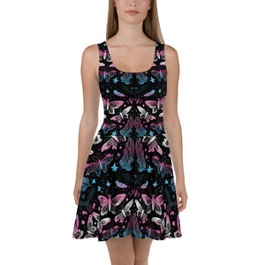 Transgender Monarch Butterflies Celestial Skater Dress, Trans Pride Flag Colors Boho Floral Butterfly Skater Dress, MTF Trans Dress