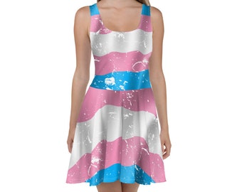 Distressed Transgender Pride Flag Skater Dress - Trans Is Beautiful Skater Dress - Trans Pride Flag Pink White Blue Skater Dress