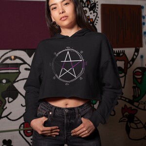Demisexual Pentacle Crop Hoodie - Demi Pride Pentagram Crop Hoodie - Demisexual Wiccan Pagan Witch Goth Crop Hoodie