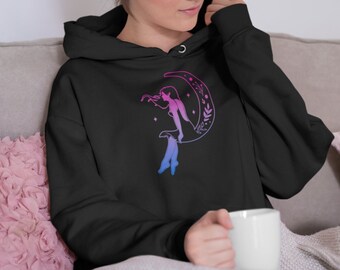 Bisexual Celestial Hoodie - Bi Pride Flag Colors Spiritual Moon Girl Hoodie - Wiccan Pagan Witch Bisexual Boho Yoga Unisex Hooded Sweatshirt