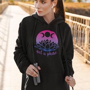 Distressed Bisexual Lotus Flower Hoodie - Bi Pride Flag Colors Celestial Not a Phase Moon Phases Hoodie - Bi Witch Boho Yoga Unisex Hoodie