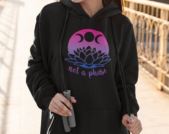 Distressed Bisexual Lotus Flower Hoodie - Bi Pride Flag Colors Celestial Not a Phase Moon Phases Hoodie - Bi Witch Boho Yoga Unisex Hoodie