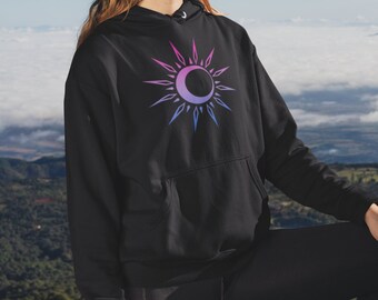 Bisexual Celestial Sun Moon Unisex Hoodie - Bi Pride Flag Colors Boho Yoga Hippie Spiritual Hoodie