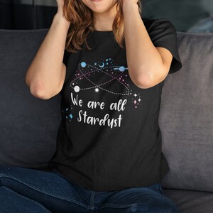 Transgender Celestial TShirt - We Are All Stardust Trans Pride Flag Shirt - Sun Moon Stars Planets MTF FTM Boho Short-Sleeve Unisex T-Shirt