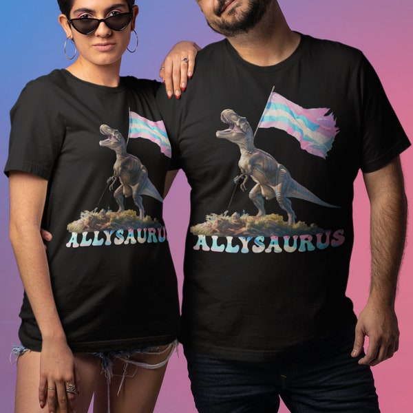 Transgender Ally Allysaurus LGBT Pride Unisex t-shirt, Trans Pride Flag T-Rex Dinosaur Ally TShirt, MTF FTM Trans Mom Dad Ally Tee Shirt