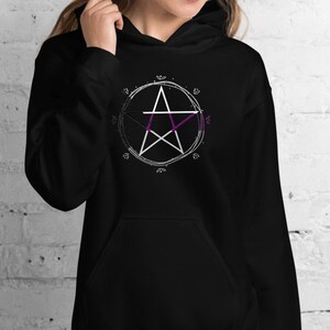 Demisexual Pentagram Hoodie - Boho Floral Demi Pride Pentacle Hoodie - Demisexual Flag Wiccan Pagan Pentagram Unisex Hoodie