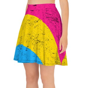 ダメージ加工 パンセクシャル プライド フラッグ スケーター スカート - LGBTQ パン プライド フラッグ スカート - トランスジェンダー ジェンダーフルイド ノンバイナリー