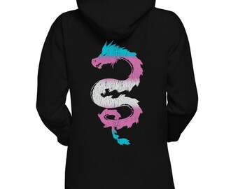 Transgender Japanese Dragon Unisex Hoodie - Trans Pride Flag Colors MTF FTM Dragon Graphic Hoodie