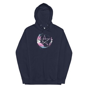 Transgender Pentagram Unisex Midweight Hoodie, Trans Pride Flag Colors Boho Floral Pentacle Hoodie, MTF FTM Hippie Witch Moon Hoodie