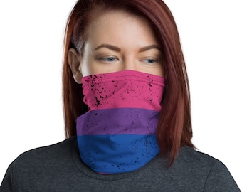 Distressed Bisexual Bandana Face Mask - Bi Pride Flag Neck Gaiter - Pink Purple Blue Bisexual Face Shield Headband