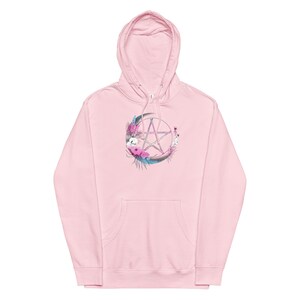 Transgender Pentagram Unisex Midweight Hoodie, Trans Pride Flag Colors Boho Floral Pentacle Hoodie, MTF FTM Hippie Witch Moon Hoodie