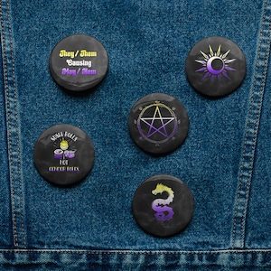 Nonbinary Pride Set of Pin Buttons, NB Enby Sushi Rolls Not Gender Roles Button, Enbie Pentacle Pin, Nonbinary Dragon Pin, They Them Pin