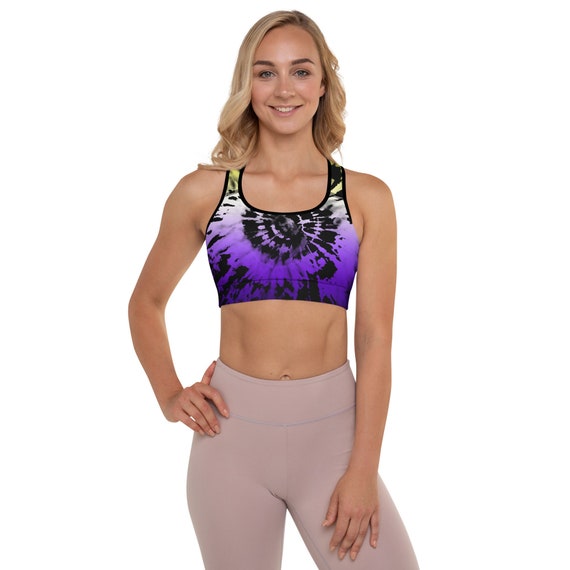 Nonbinary Tie Dye Padded Sports Bra NB Enby Pride Flag Colors Boho Tie Dye  Sports Bra Gender Bender Sports Bra 