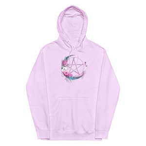 Transgender Pentagram Unisex Midweight Hoodie, Trans Pride Flag Colors Boho Floral Pentacle Hoodie, MTF FTM Hippie Witch Moon Hoodie