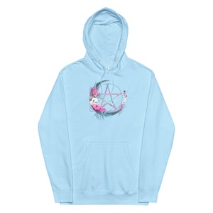 Transgender Pentagram Unisex Midweight Hoodie, Trans Pride Flag Colors Boho Floral Pentacle Hoodie, MTF FTM Hippie Witch Moon Hoodie