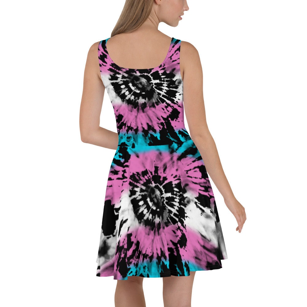 Trans Color Outfit Transgender Tie Dye Skater Dress - Trans Pride Flag Colors Boho Hippie ...